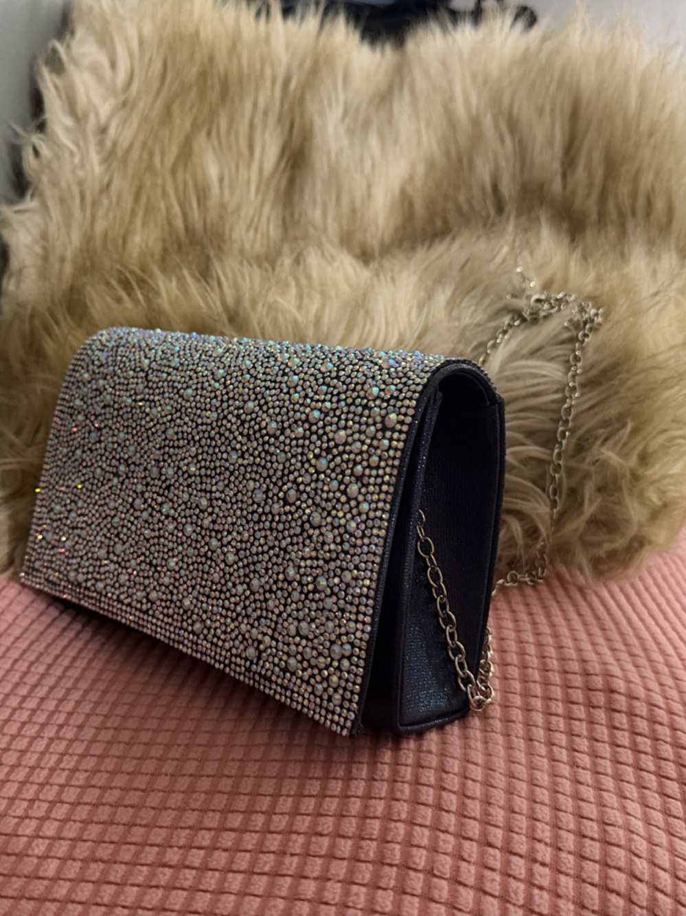 De Blossom Collection Crystal Evening Clutch - Iridescent & Navy Blue